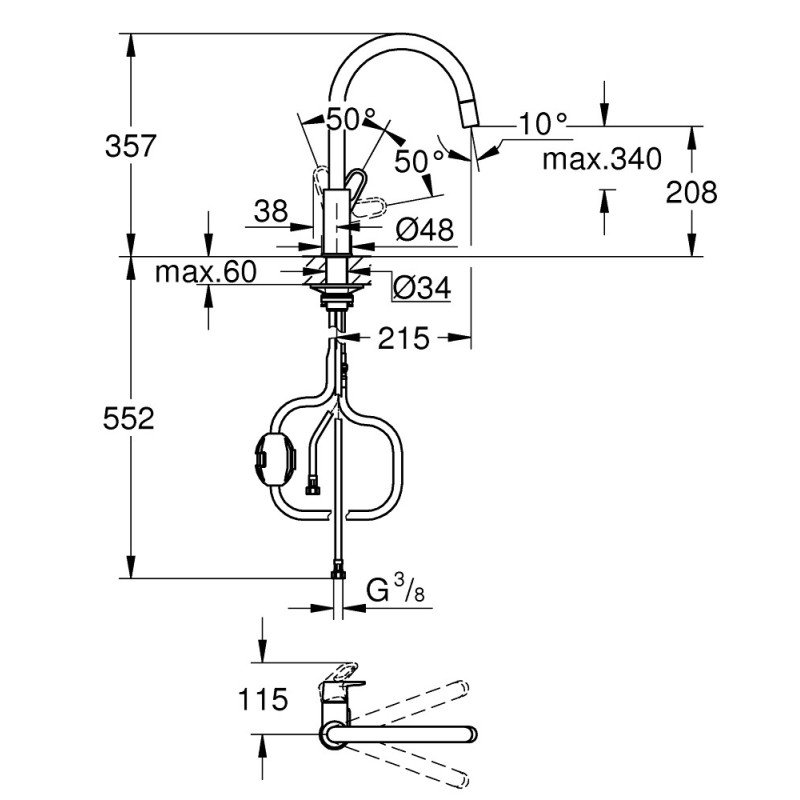 GROHE BauFlow single lever kitchen sink mixer Chomowany GROHE BauFlow single lever kitchen sink mixer Chomowany
