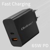 Qoltec 52380 Super Quick PD Charger | 1xUSB-C | 1xUSB | 65W | 5-20V | 1.5-3.25A | Black