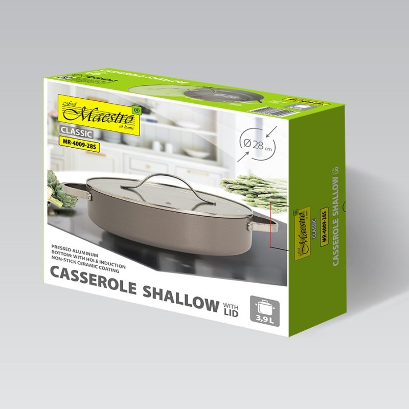 Casserole shallow with lid MAESTRO MR-4009 (MR-4009-28S) 28 cm 3.9 l Grey Casserole shallow with lid MAESTRO MR-4009 (MR-4009-28S) 28 cm 3.9 l Grey