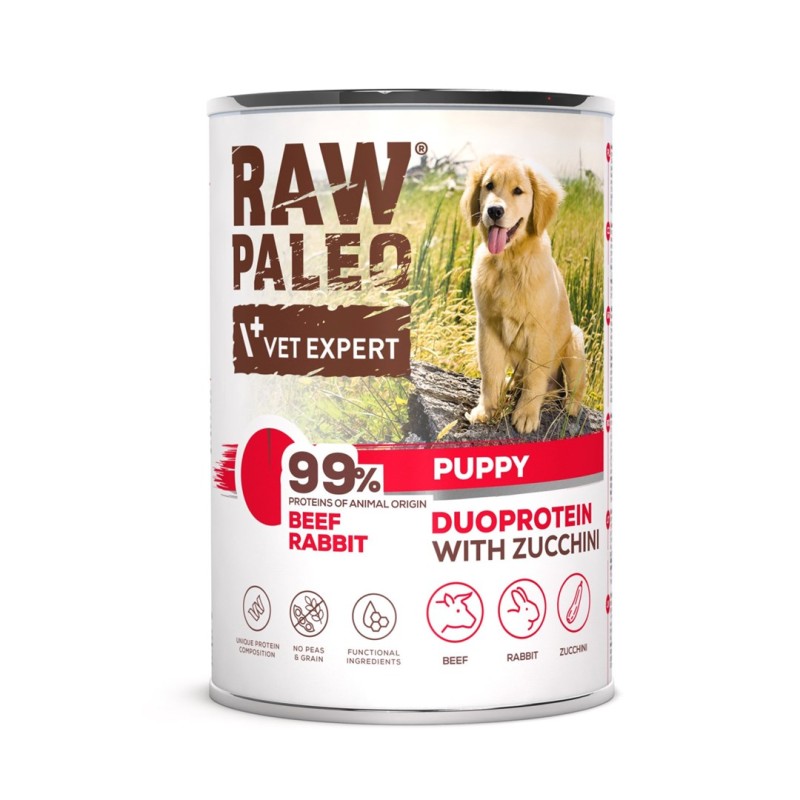 RAW PALEO Duoprotein Beef & Rabbit Puppy - wet dog food - 400g