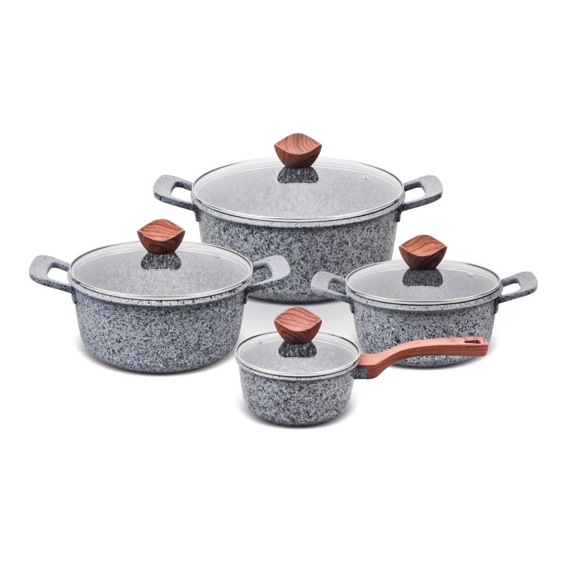 PROMIS Set of pots GRANITE, saucepan 16 cm, pots 20,24,28 brown handles