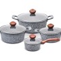 PROMIS Set of pots GRANITE, saucepan 16 cm, pots 20,24,28 brown handles