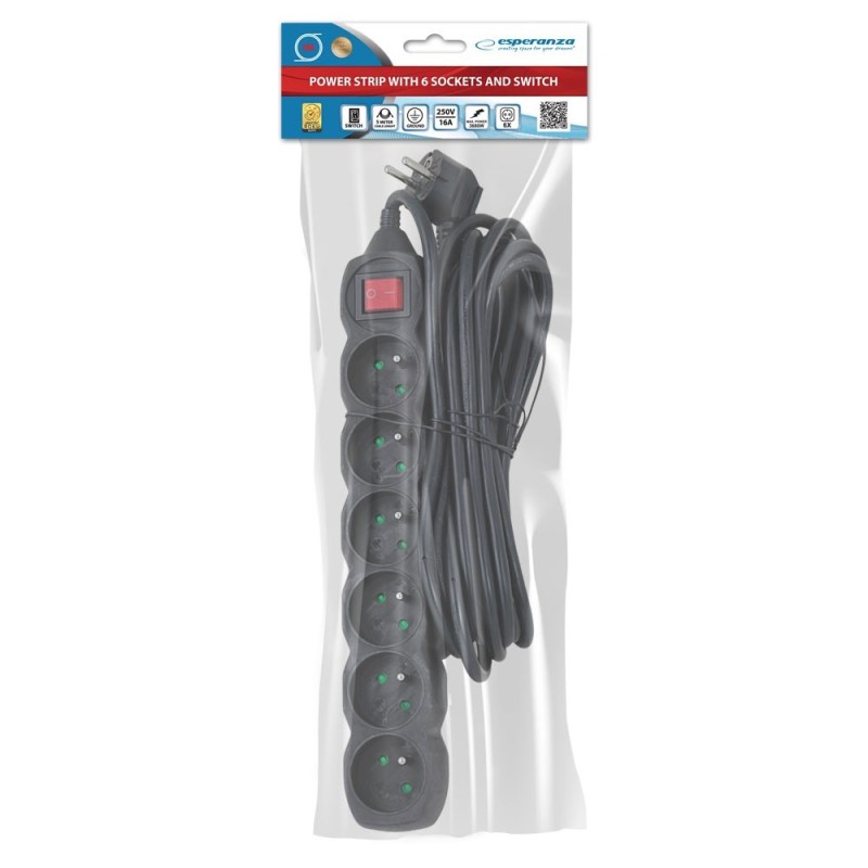 Esperanza ELK219K Power strip 6GN/5M Black Esperanza ELK219K Power strip 6GN/5M Black
