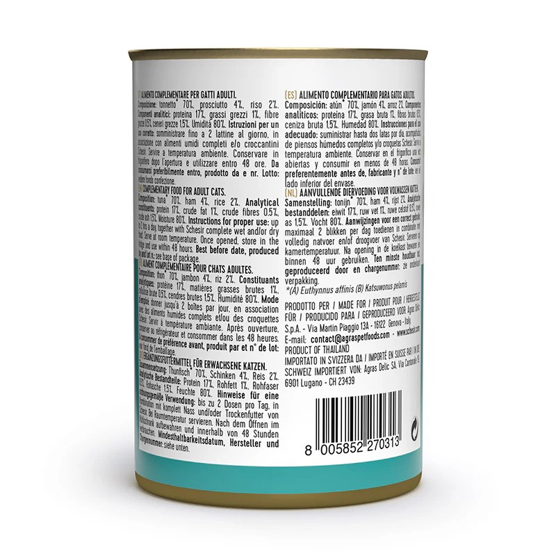 SCHESIR Tuna with ham in broth - wet cat food - 140g SCHESIR Tuna with ham in broth - wet cat food - 140g