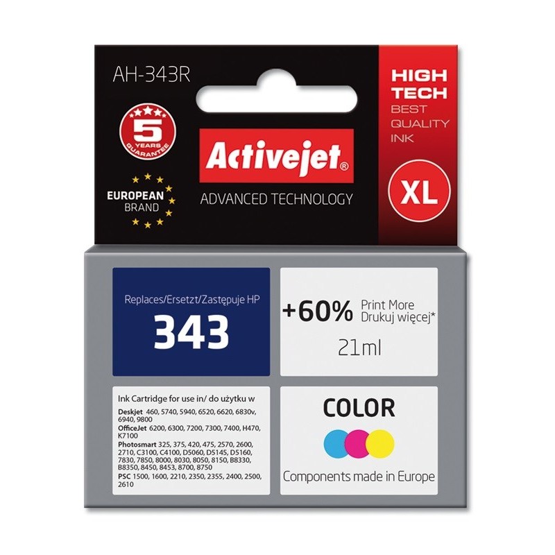 Activejet AH-343R Ink cartridge (replacement for HP 343 C8766EE; Premium; 21 ml; color)