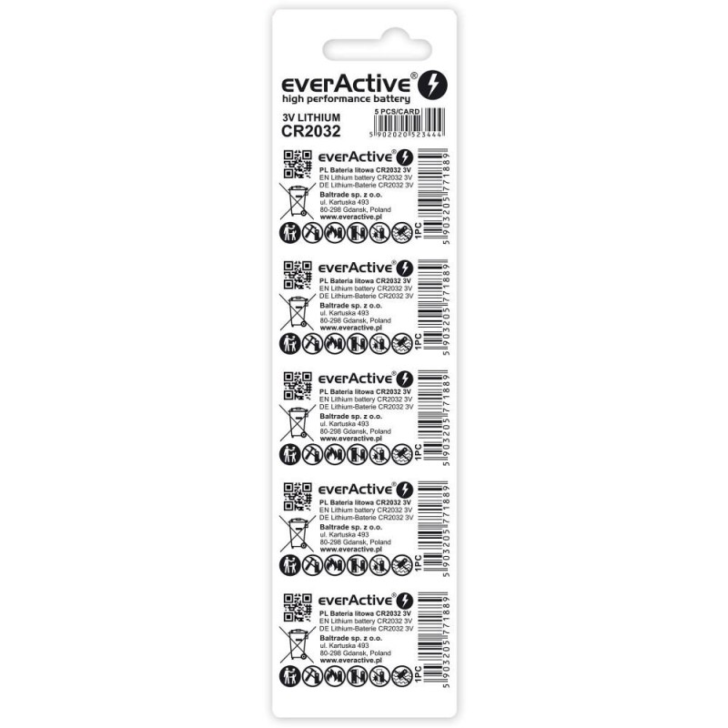 Lithium batteries everActive CR2032 - blister 5 pcs Lithium batteries everActive CR2032 - blister 5 pcs