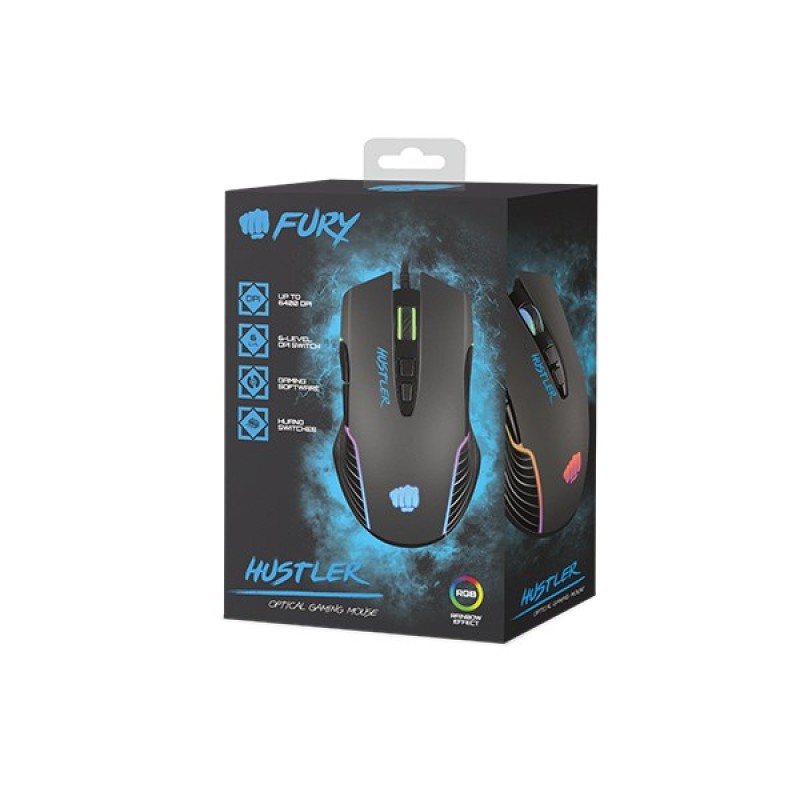 FURY Hustler mouse Gaming Ambidextrous USB Type-A Optical 6400 DPI FURY Hustler mouse Gaming Ambidextrous USB Type-A Optical 6400 DPI