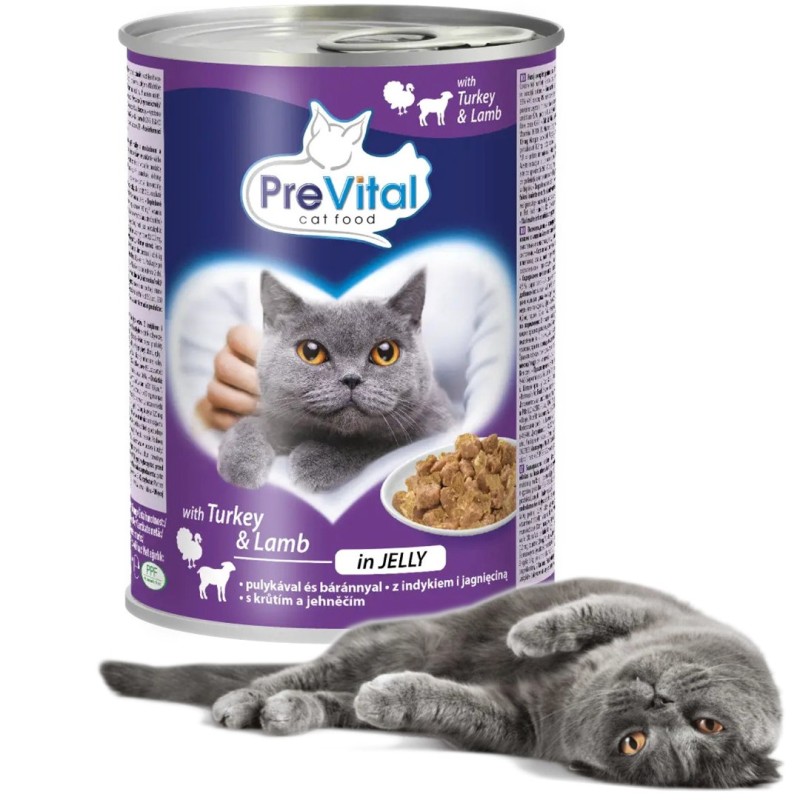 PREVITAL Cat Food with lamb and turkey in jelly - wet food for cats - 415g