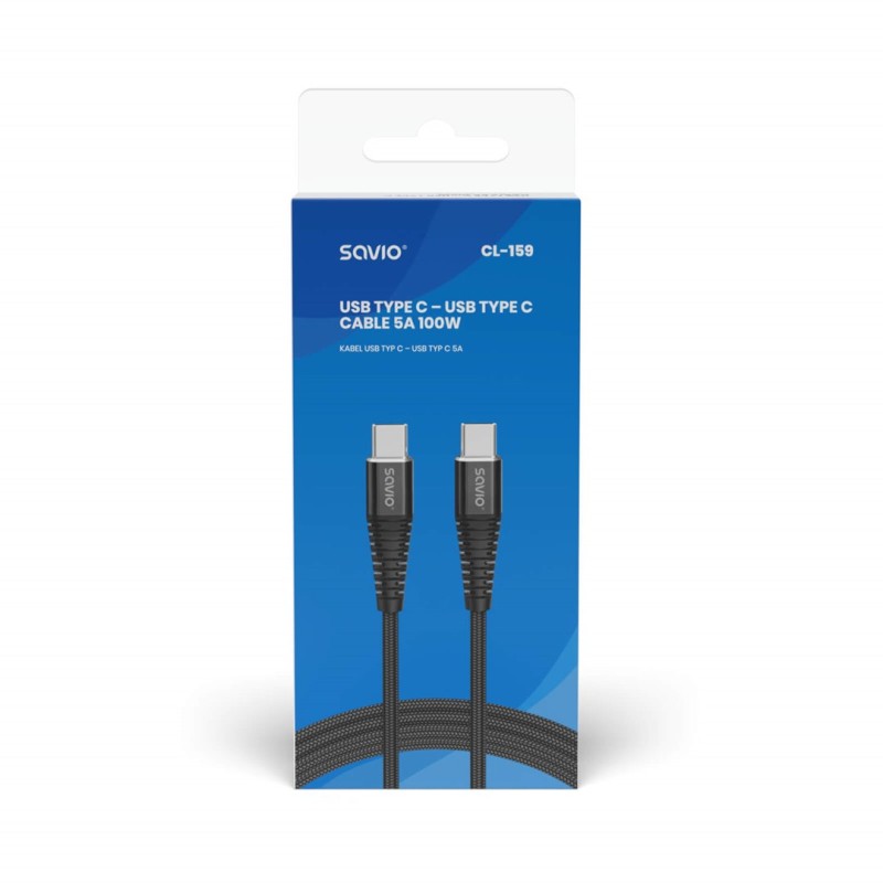 Savio CL-159 USB cable 1 m USB 2.0 USB C - USB C Black Savio CL-159 USB cable 1 m USB 2.0 USB C - USB C Black
