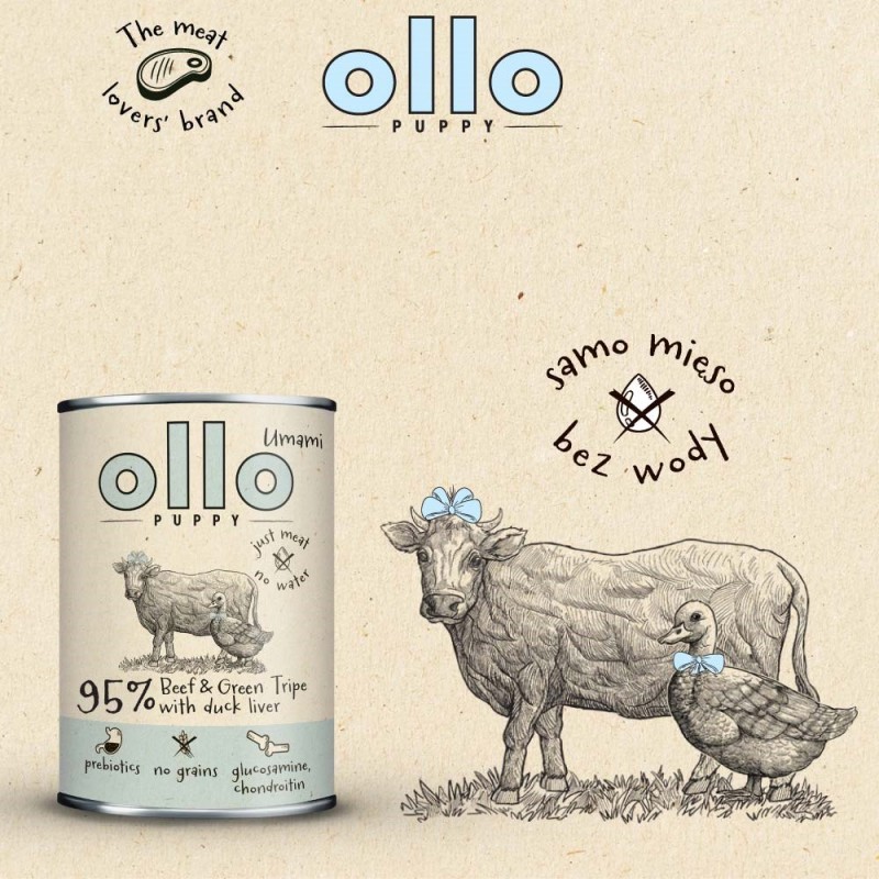 OLLO Puppy Umami Beef and Green Tripe with Duck Liver - wet dog food - 400g OLLO Puppy Umami Beef and Green Tripe with Duck Liver - wet dog food - 400g