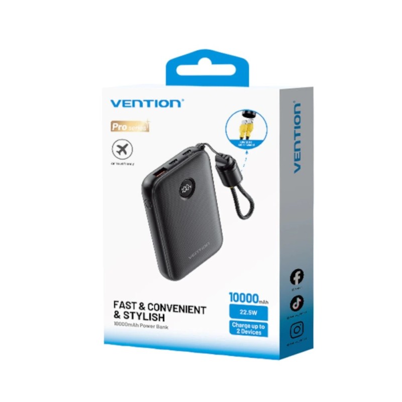 Vention 10000mAh Powerbank 2xUSB-C 1xUSB-A 22.5W, black Vention 10000mAh Powerbank 2xUSB-C 1xUSB-A 22.5W, black