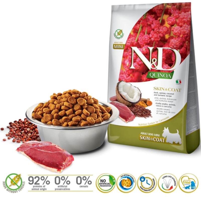FARMINA N&D QUINOA DOG SKIN&COAT, DUCK, COCONUT ADULT MINI 800g FARMINA N&D QUINOA DOG SKIN&COAT, DUCK, COCONUT ADULT MINI 800g
