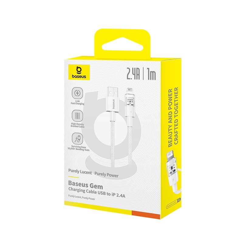 Baseus Gem USB to IP 2.4A fast charging cable 1 m White Baseus Gem USB to IP 2.4A fast charging cable 1 m White