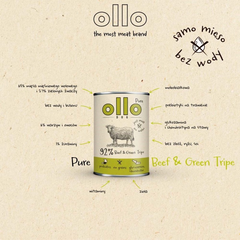 OLLO Pure Beef and Green tripe - wet dog food - 400g OLLO Pure Beef and Green tripe - wet dog food - 400g