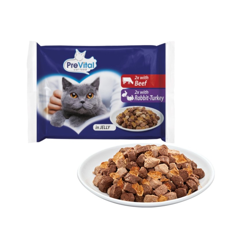 PREVITAL Beef and turkey in gravy - wet cat food - 4 x 100g PREVITAL Beef and turkey in gravy - wet cat food - 4 x 100g
