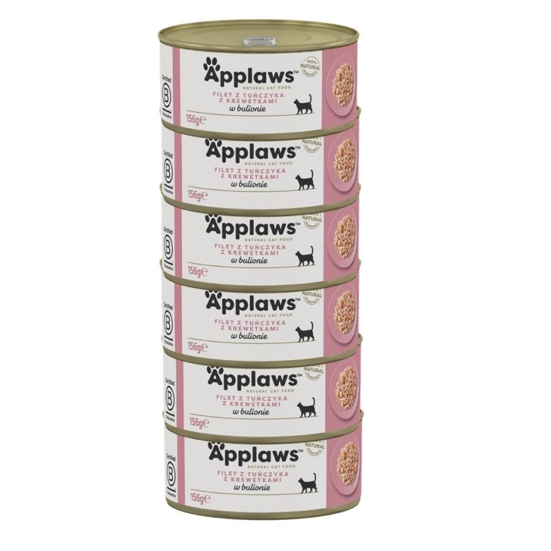 APPLAWS Tuna fillet with prawn in broth - wet cat food - 6x156g APPLAWS Tuna fillet with prawn in broth - wet cat food - 6x156g