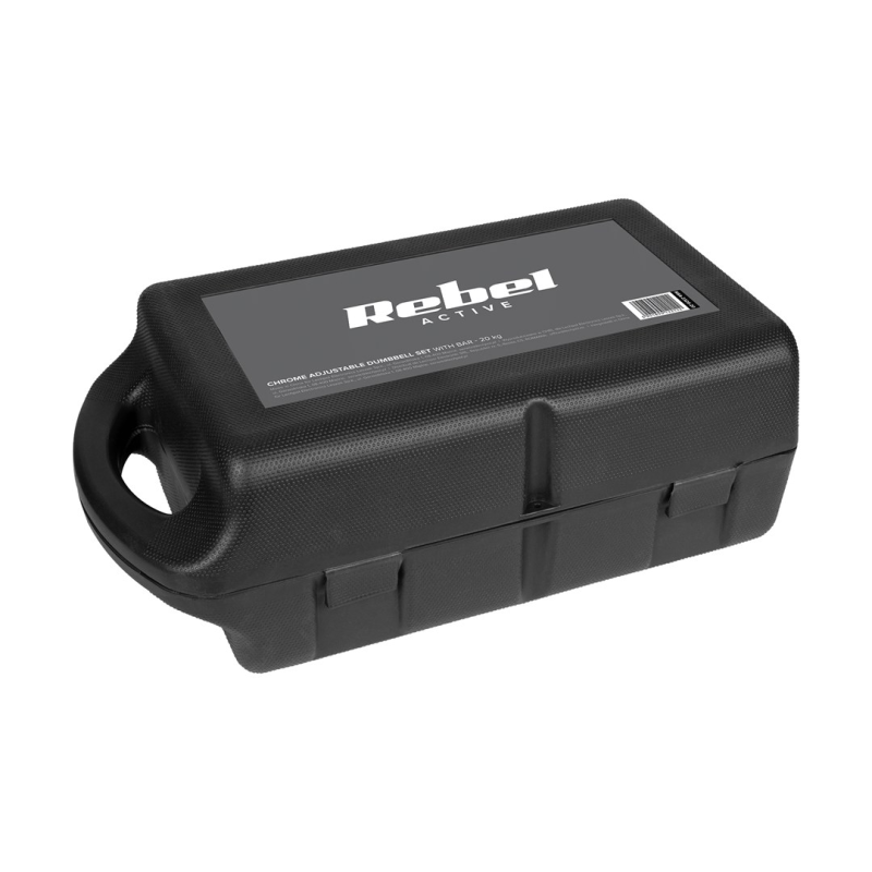 REBEL ACTIVE Chrome Adjustable Dumbbells in a Case 20 kg with Barbell