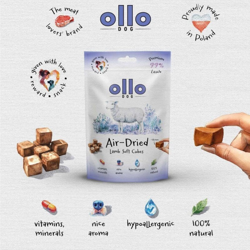 OLLO Air Dried Training Lamb Cubes - dog treat - 80g