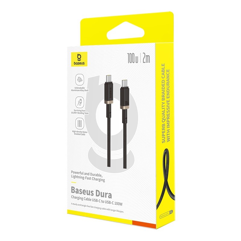 Baseus Dura Type C to Type C 100 W fast charging cable 2 m Black, Gold Baseus Dura Type C to Type C 100 W fast charging cable 2 m Black, Gold