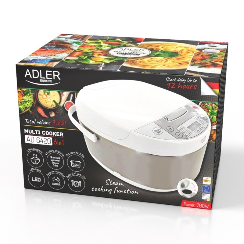Adler AD 6420 Multi-cooker 6 in 1 – 3.25 L silver, white Adler AD 6420 Multi-cooker 6 in 1 – 3.25 L silver, white