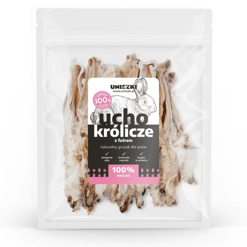 UNISZKI Rabbit ear with fur - treat for dogs - 20 pieces UNISZKI Rabbit ear with fur - treat for dogs - 20 pieces