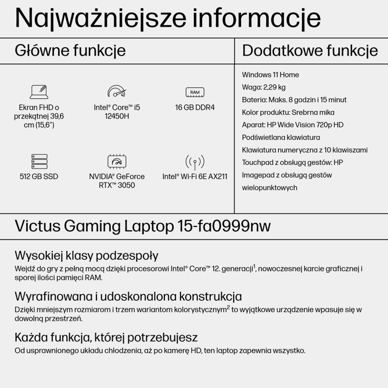 HP Victus 15-fa0999nw i5-12450H 15,6 HP Victus 15-fa0999nw i5-12450H 15,6