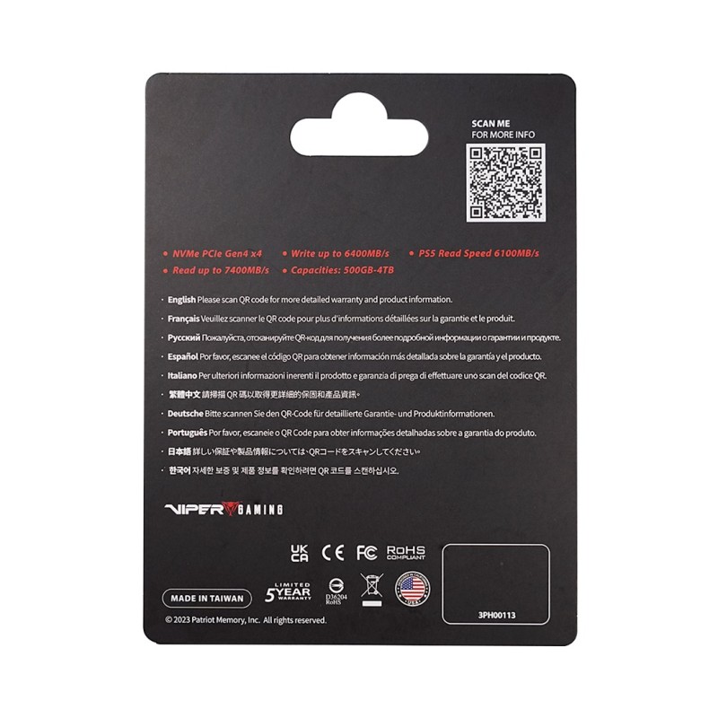 Patriot Memory VP4300 Lite 2 TB M.2 PCI Express 4.0 NVMe Patriot Memory VP4300 Lite 2 TB M.2 PCI Express 4.0 NVMe