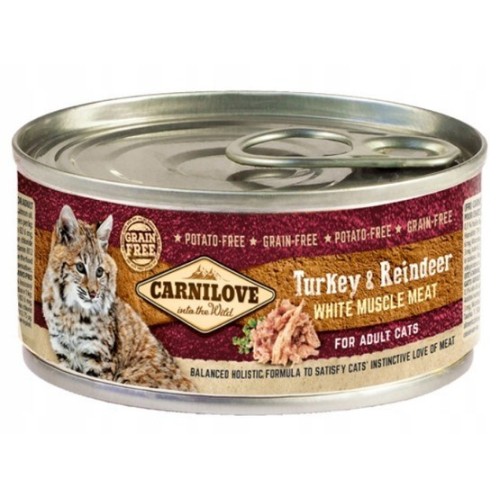 CARNILOVE Cat Turkey & Reindeer White Muscle Meat – wet food for cats – 100 g