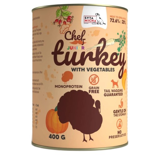 SYTA MICHA Chef Turkey with vegetables Junior - wet dog food - 400g SYTA MICHA Chef Turkey with vegetables Junior - wet dog food - 400g