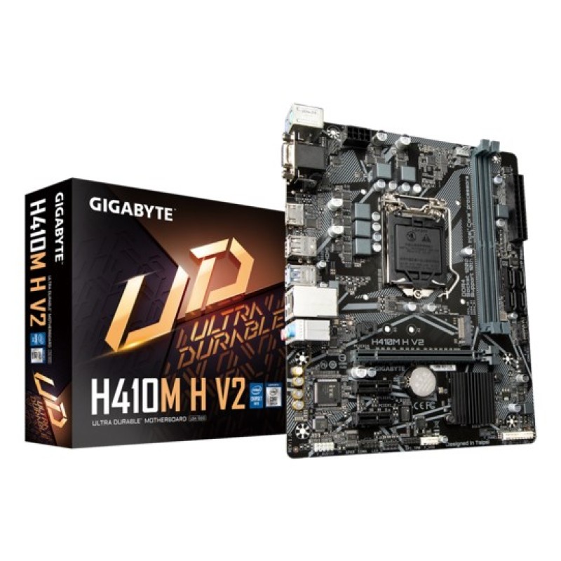 GIGABYTE H410M H V2 Motherboard - Supports Intel Core 10th CPUs, up to 2933MHz DDR4 (OC), 1xPCIe 3.0 M.2, GbE LAN, USB 3.2 Gen 1 GIGABYTE H410M H V2 Motherboard - Supports Intel Core 10th CPUs, up to 2933MHz DDR4 (OC), 1xPCIe 3.0 M.2, GbE LAN, USB 3.2 Gen 1