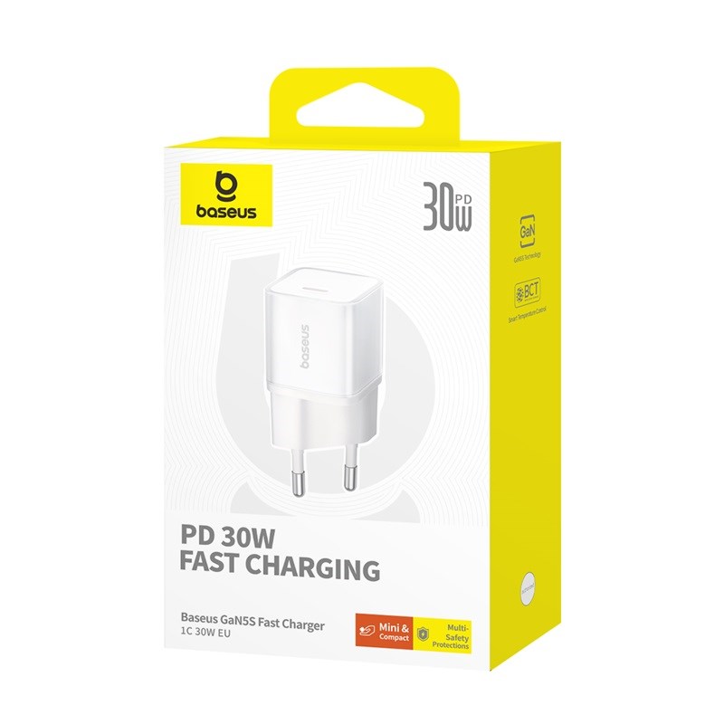 Baseus GAN5S P10162504213-00 Mains Charger 30W White Baseus GAN5S P10162504213-00 Mains Charger 30W White