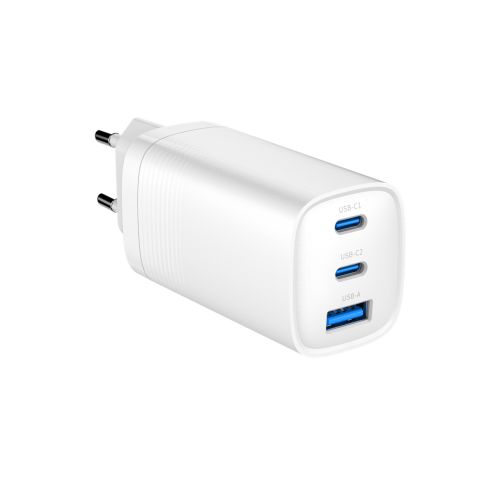 Gembird TA-UC-PDQC65-01-W 3-port 65 W GaN USB PowerDelivery fast charger, white Gembird TA-UC-PDQC65-01-W 3-port 65 W GaN USB PowerDelivery fast charger, white