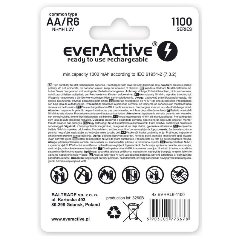 Rechargeable batteries everActive Ni-MH R6 AA 1100 mAh Infinity Line - 4 pieces Rechargeable batteries everActive Ni-MH R6 AA 1100 mAh Infinity Line - 4 pieces
