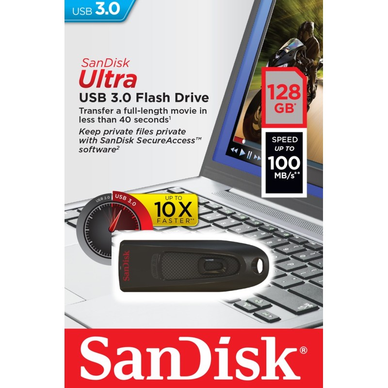 SanDisk Ultra USB flash drive 128 GB USB Type-A 3.2 Gen 1 (3.1 Gen 1) Black SanDisk Ultra USB flash drive 128 GB USB Type-A 3.2 Gen 1 (3.1 Gen 1) Black
