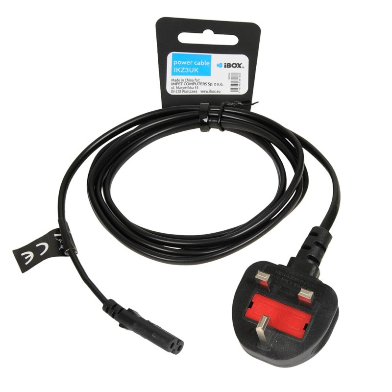 iBOX Euro 2-PIN Power Cable Audio-RTV VDE 1.8m UK Plug