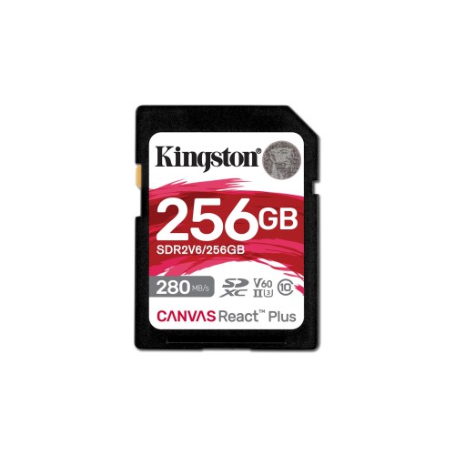 Kingston Technology 256GB Canvas React Plus SDXC UHS-II 280R/150W U3 V60 for Full HD/4K Kingston Technology 256GB Canvas React Plus SDXC UHS-II 280R/150W U3 V60 for Full HD/4K
