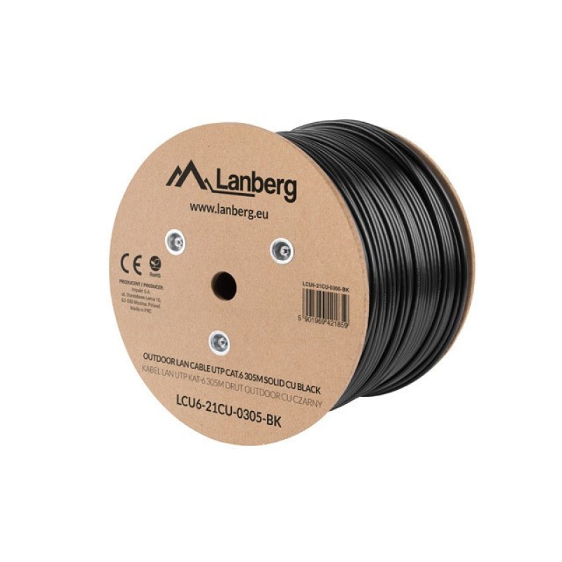 Lanberg LCU6-21CU-0305-BK networking cable Black 305 m Cat6 U/UTP (UTP) outdoor Lanberg LCU6-21CU-0305-BK networking cable Black 305 m Cat6 U/UTP (UTP) outdoor