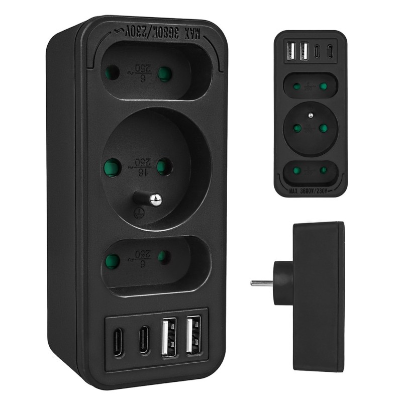 Current socket x3 + 4xUSB Maclean, splitter with 3 sockets, 2xUSB A, 2xUSB C PD 20W, 1x16A + 2x6A, MCE248 F/B Current socket x3 + 4xUSB Maclean, splitter with 3 sockets, 2xUSB A, 2xUSB C PD 20W, 1x16A + 2x6A, MCE248 F/B