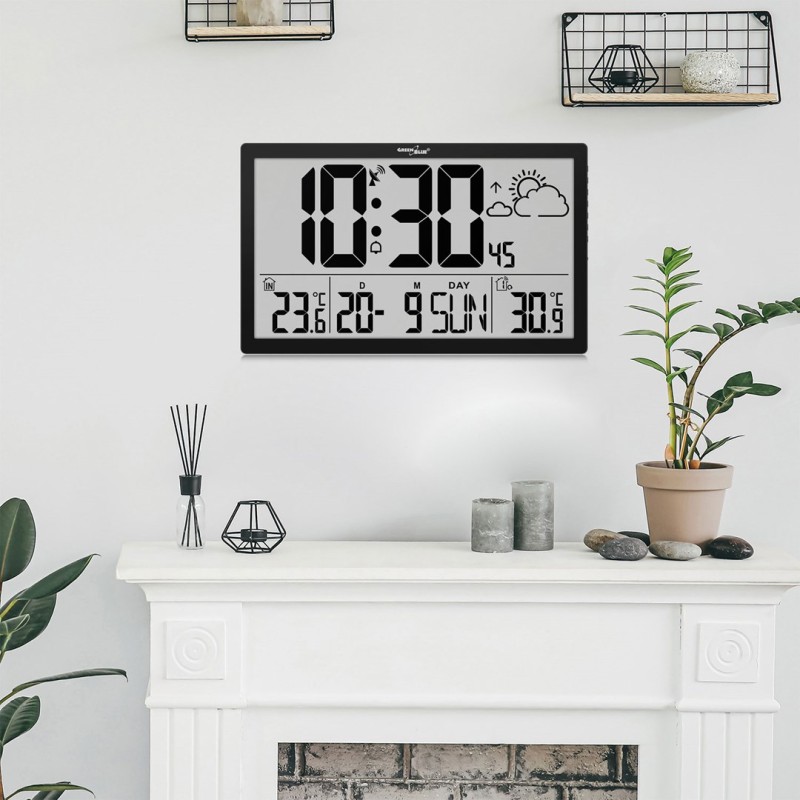 GreenBlue GB218 Extra Large LCD Wall Clock with Weather Station Temperature and Date Display GreenBlue GB218 Extra Large LCD Wall Clock with Weather Station Temperature and Date Display