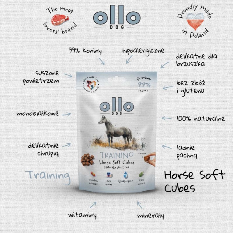 OLLO Air Dried Training Horse Cubes - dog treat - 80g OLLO Air Dried Training Horse Cubes - dog treat - 80g