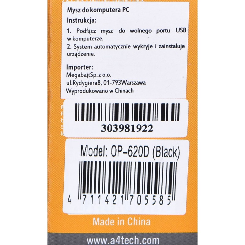 A4Tech OP-620D mouse USB Type-A Optical 1200 DPI Ambidextrous A4Tech OP-620D mouse USB Type-A Optical 1200 DPI Ambidextrous