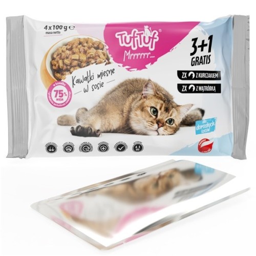 TUF TUF 2x with chicken, 2x with liver - wet cat food - 4x100g TUF TUF 2x with chicken, 2x with liver - wet cat food - 4x100g
