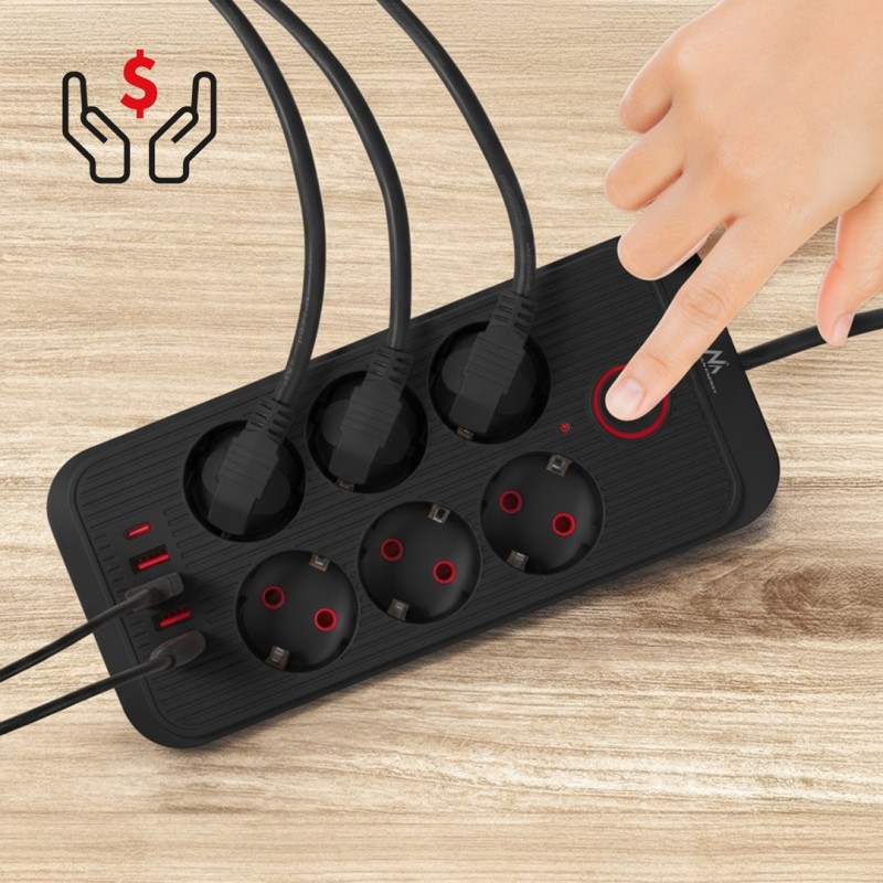 Maclean power strip, 6 socket extension + 4xUSB, 110-240V AC 50/60Hz, 2.1A max 2500W, 1.5 m, black, MCE389 B Maclean power strip, 6 socket extension + 4xUSB, 110-240V AC 50/60Hz, 2.1A max 2500W, 1.5 m, black, MCE389 B