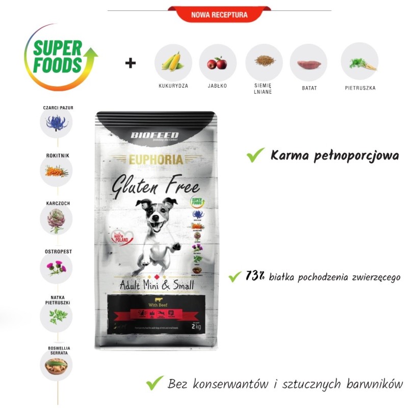 BIOFEED Euphoria Gluten Free Adult mini & small Beef - dry dog food - 12kg BIOFEED Euphoria Gluten Free Adult mini & small Beef - dry dog food - 12kg