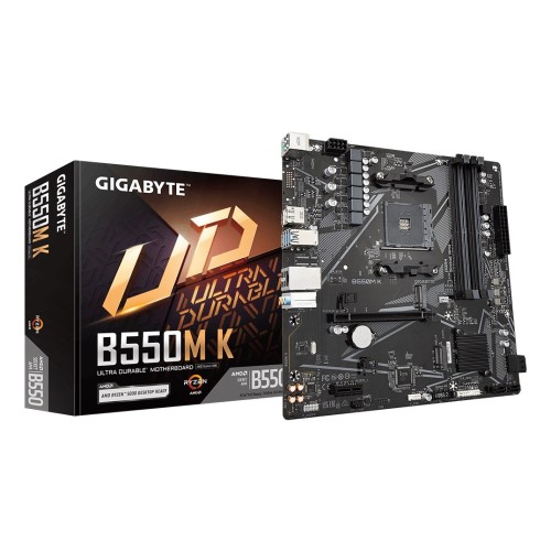GIGABYTE B550M K Motherboard - AMD Ryzen 5000 CPUs, up to 4733MHz DDR4, 1xPCIe 4.0 + 1xPCIe 3.0 M.2, 1GbE LAN, USB 3.2 Gen 1 GIGABYTE B550M K Motherboard - AMD Ryzen 5000 CPUs, up to 4733MHz DDR4, 1xPCIe 4.0 + 1xPCIe 3.0 M.2, 1GbE LAN, USB 3.2 Gen 1