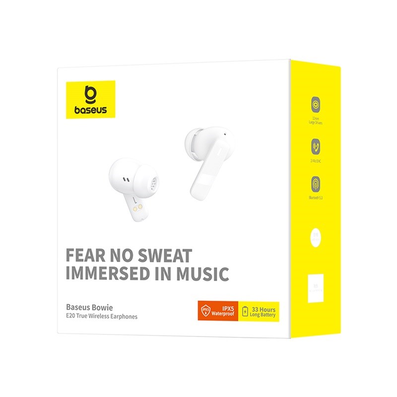 Baseus Bowie E20 Headset Wireless In-ear Calls/Music Bluetooth White Baseus Bowie E20 Headset Wireless In-ear Calls/Music Bluetooth White