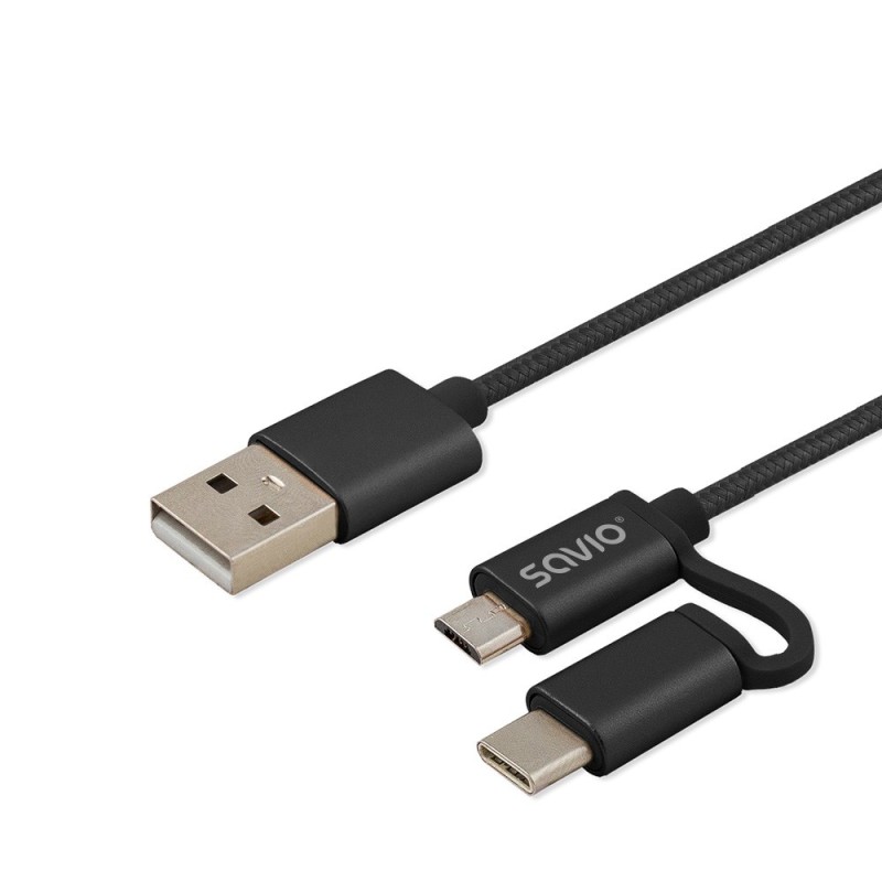 Savio CL-128 USB cable USB 2.0 1 m USB A USB C/Micro-USB A Black Savio CL-128 USB cable USB 2.0 1 m USB A USB C/Micro-USB A Black