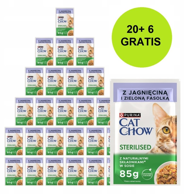 PURINA Cat Chow Sterilised with lamb and green beans in sauce - wet cat food - 26x85g (20 + 6 GRATIS)