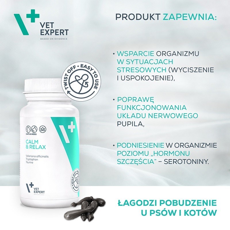 VET EXPERT Calm&Relax - preparation for symptoms of stress for dogs and cats - 30 caps. VET EXPERT Calm&Relax - preparation for symptoms of stress for dogs and cats - 30 caps.