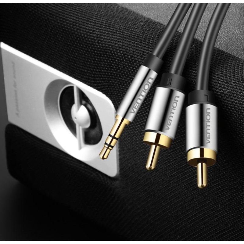 Vention 3.5mm Male to 2RCA Male Audio Cable 3M Black Metal Type